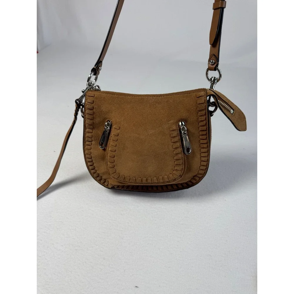 Western Boho Rebecca Minkoff Womens Small Crossbody Bag Cognac‎ Suede Whipstitch